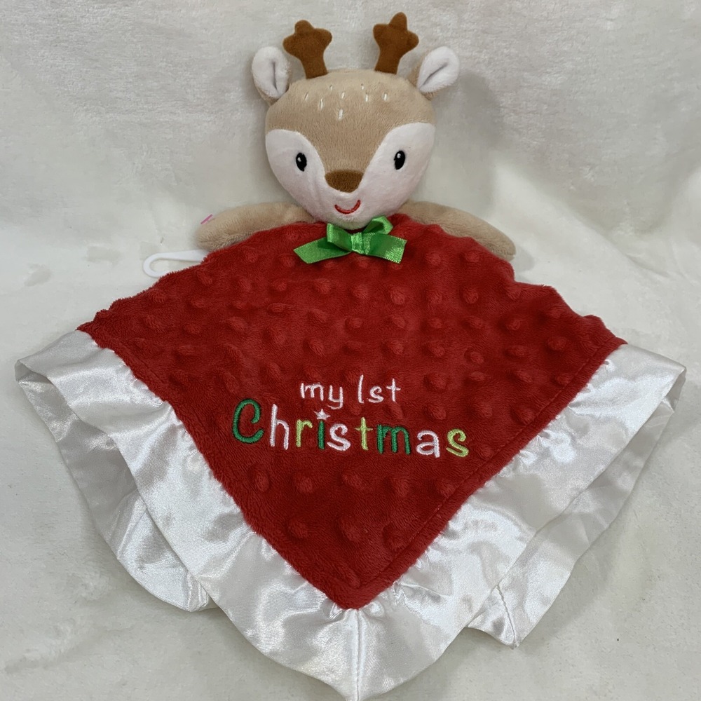 Baby Starters My 1st Christmas Reindeer‎ Minky Security Blanket Lovey Satin Red
